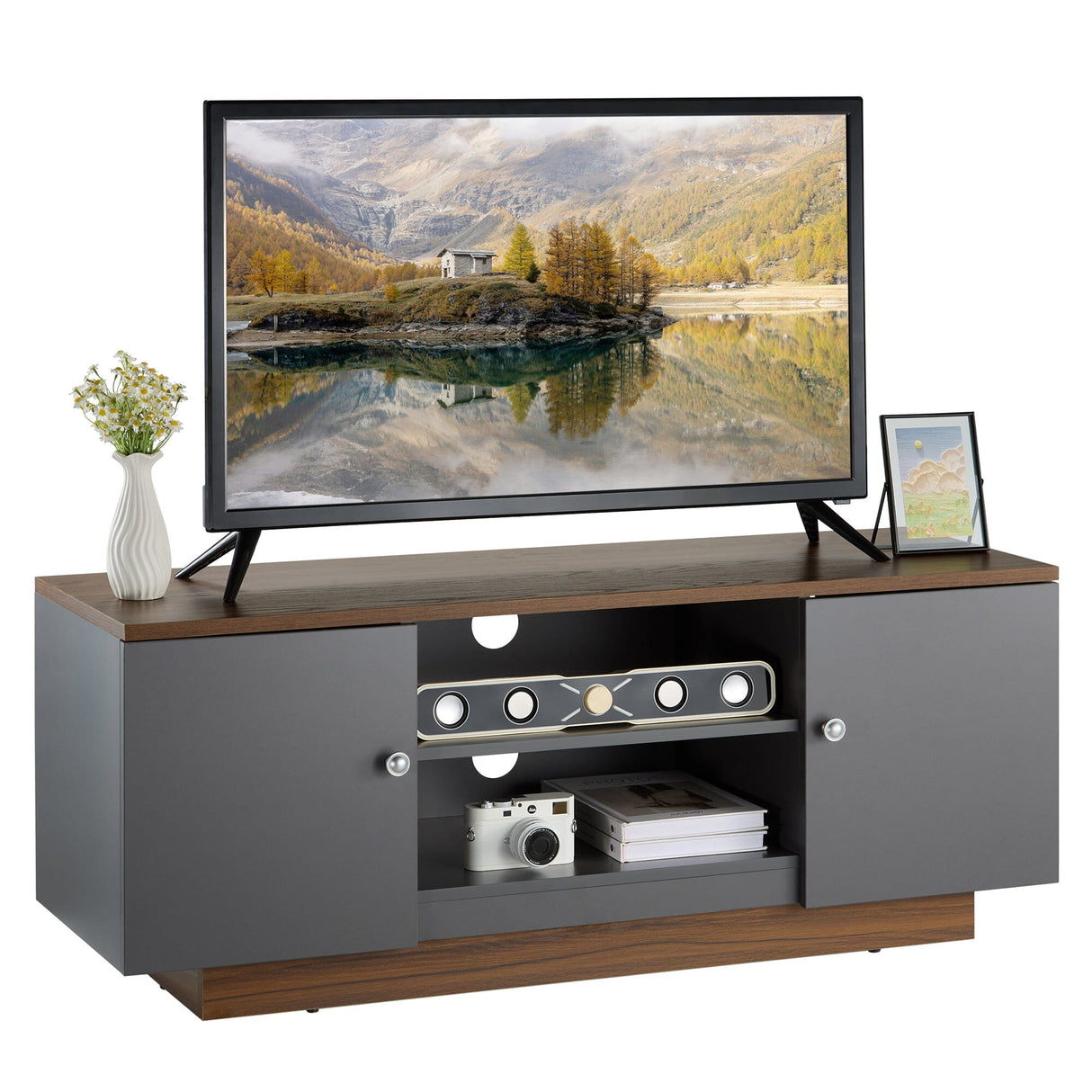 TTAP Venice 120cm Wide Walnut and Grey TV Stand