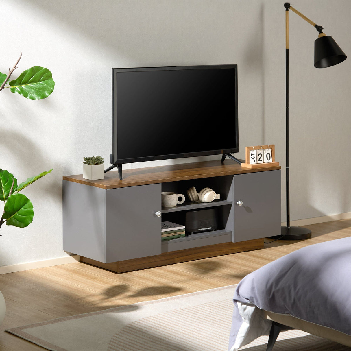 TTAP Venice 120cm Wide Walnut and Grey TV Stand