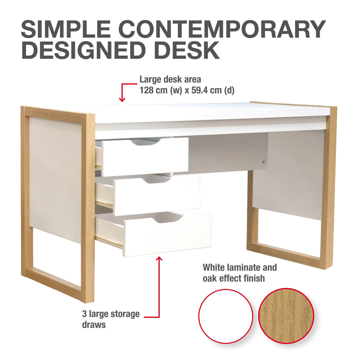 TTAP Alcarno Oak and White 128cm Wide Desk