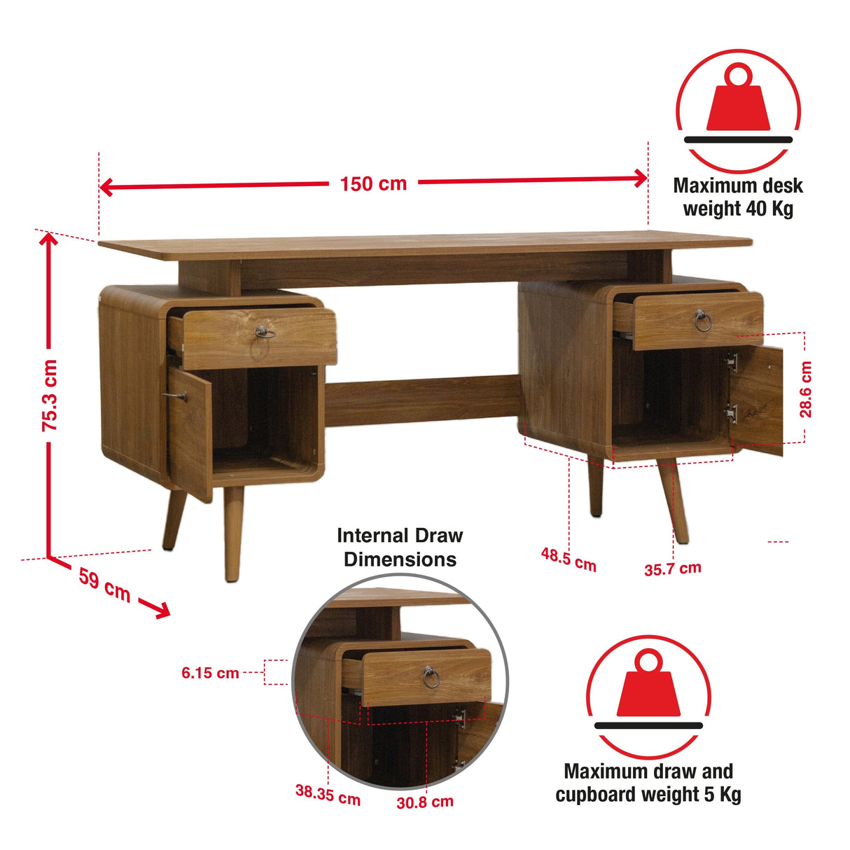 TTAP Arezzo Dark Wood 150cm Wide Desk