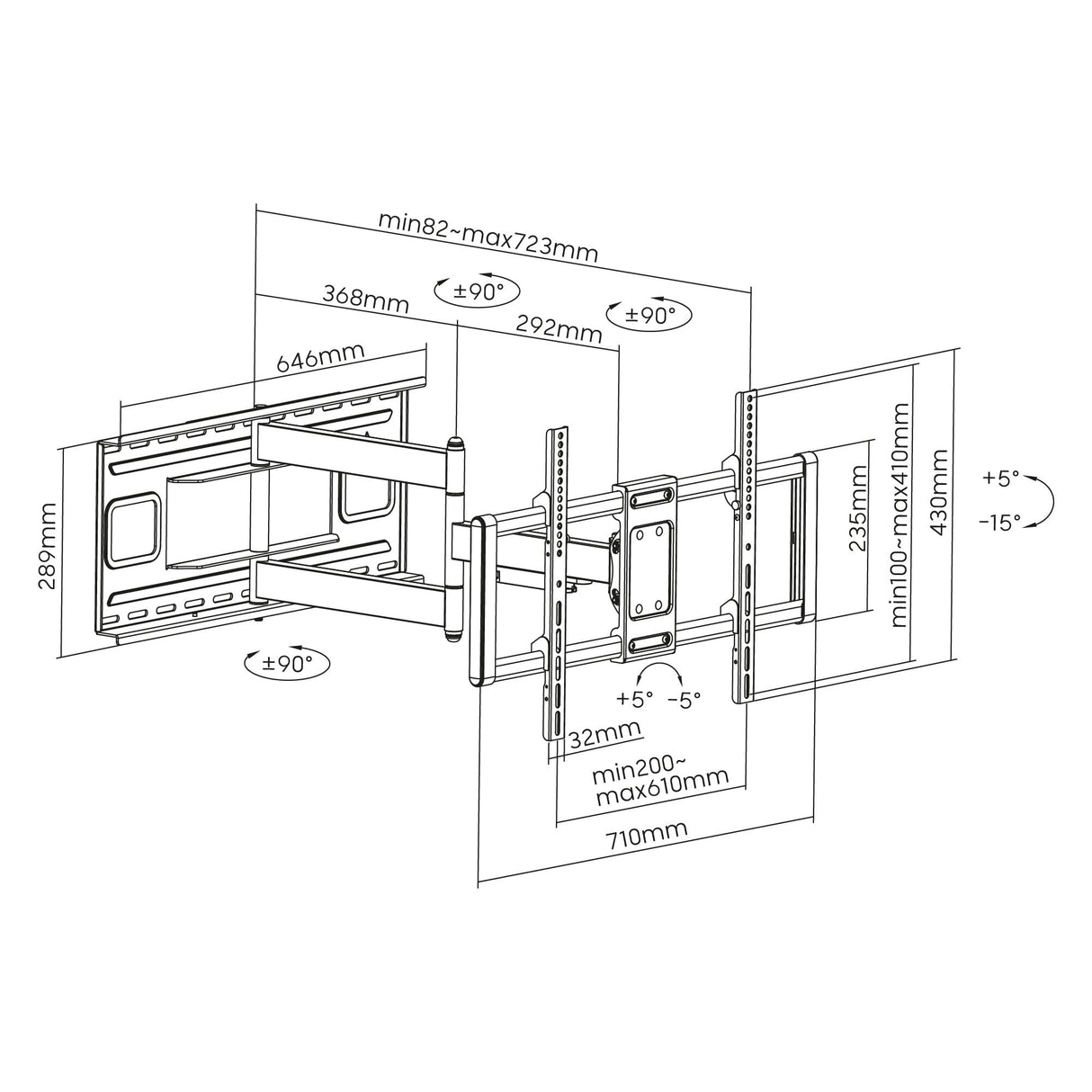 TTAP TTD604DA5 Full Motion Heavy Duty TV Bracket for up to 85 inch