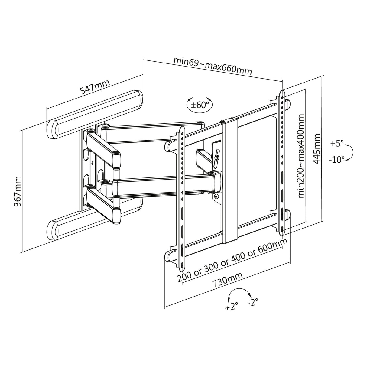 TTAP TTD604DA6 Full Motion Heavy Duty TV Bracket for up to 85 inch