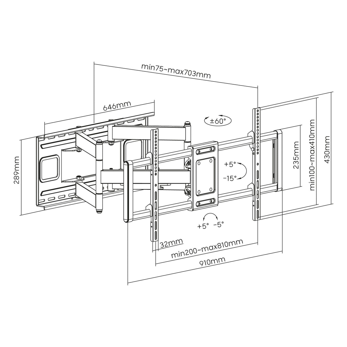 TTAP TTD804DA Heavy Duty Full Motion TV Bracket for up to 100 inch