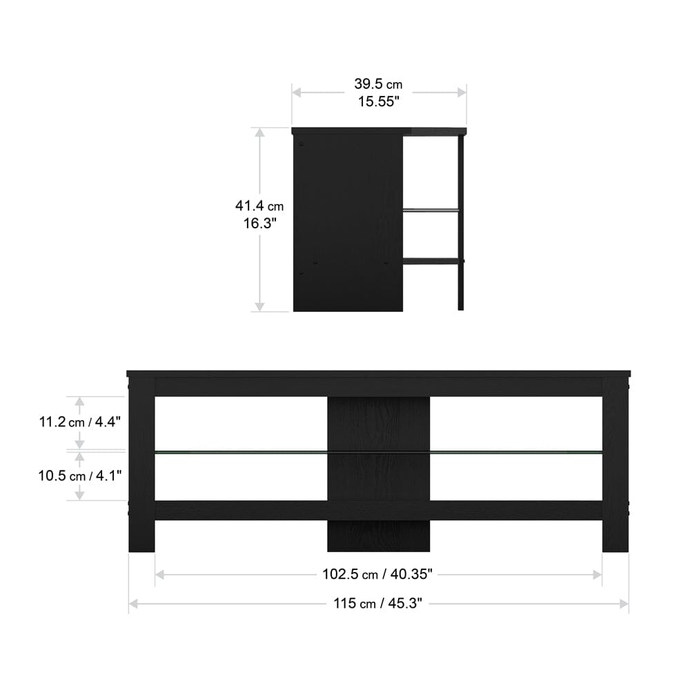 AVF Calibre 1.15m Wide TV Stand with Glass Shelf - Black