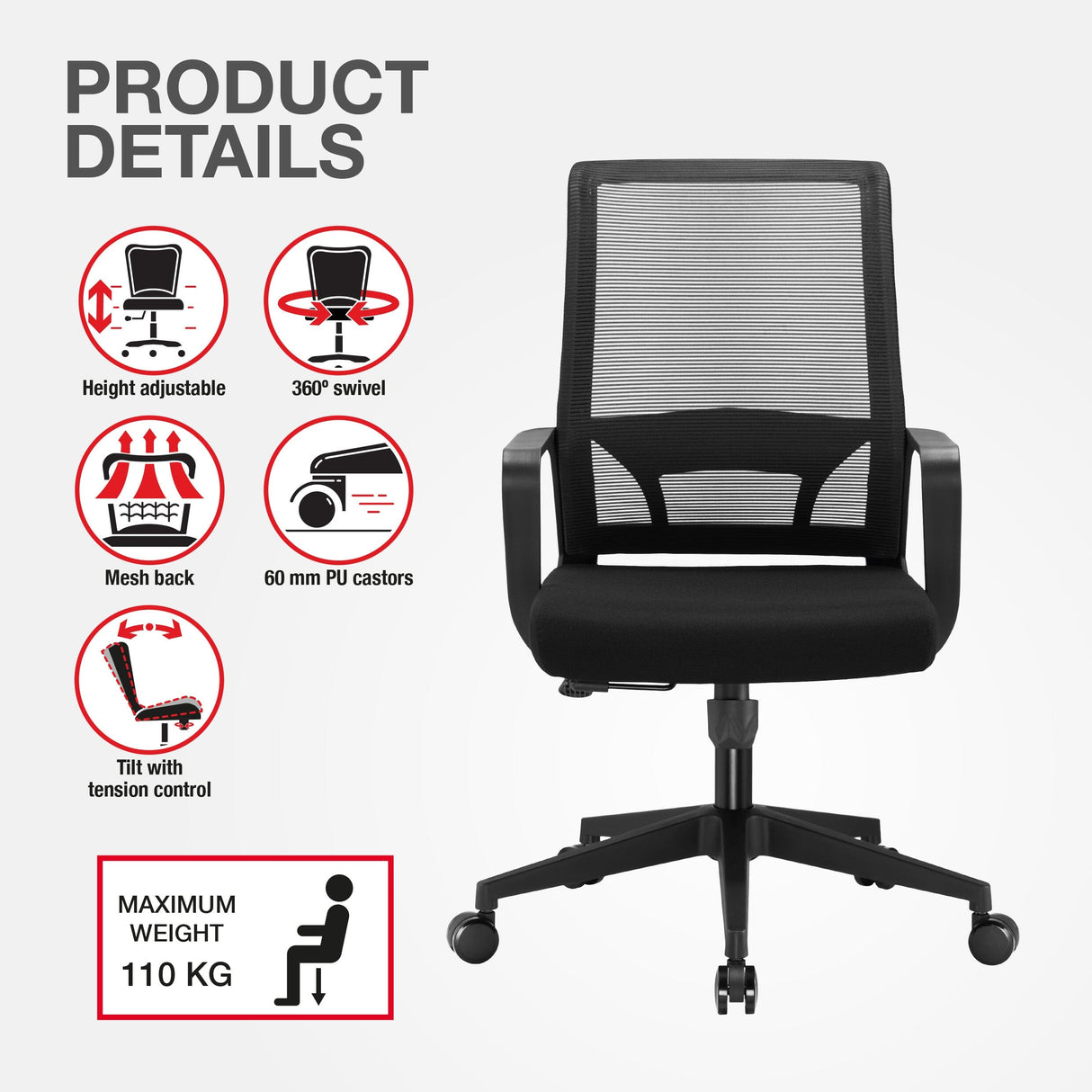 TTAP Cambridge Black Mesh Office Chair