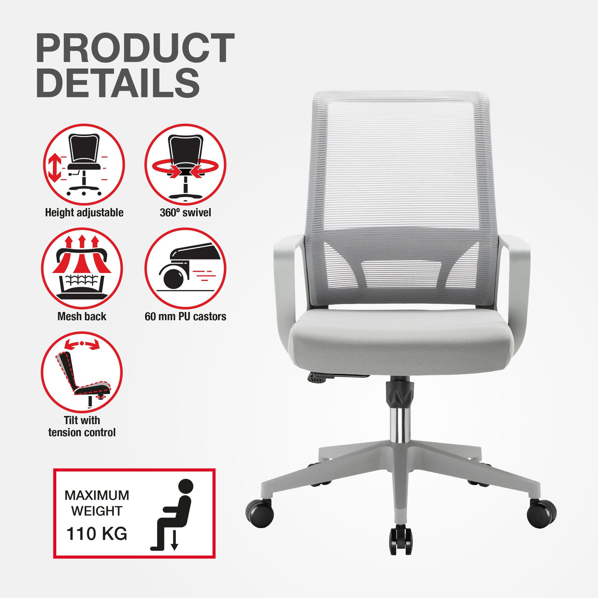 TTAP Cambridge Grey Mesh Office Chair