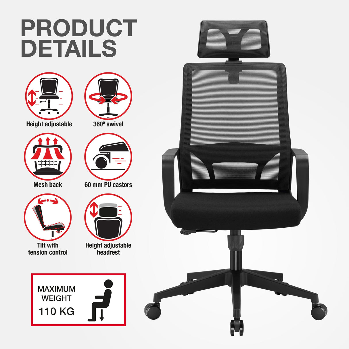 TTAP Cambridge Black Plus Mesh Office Chair