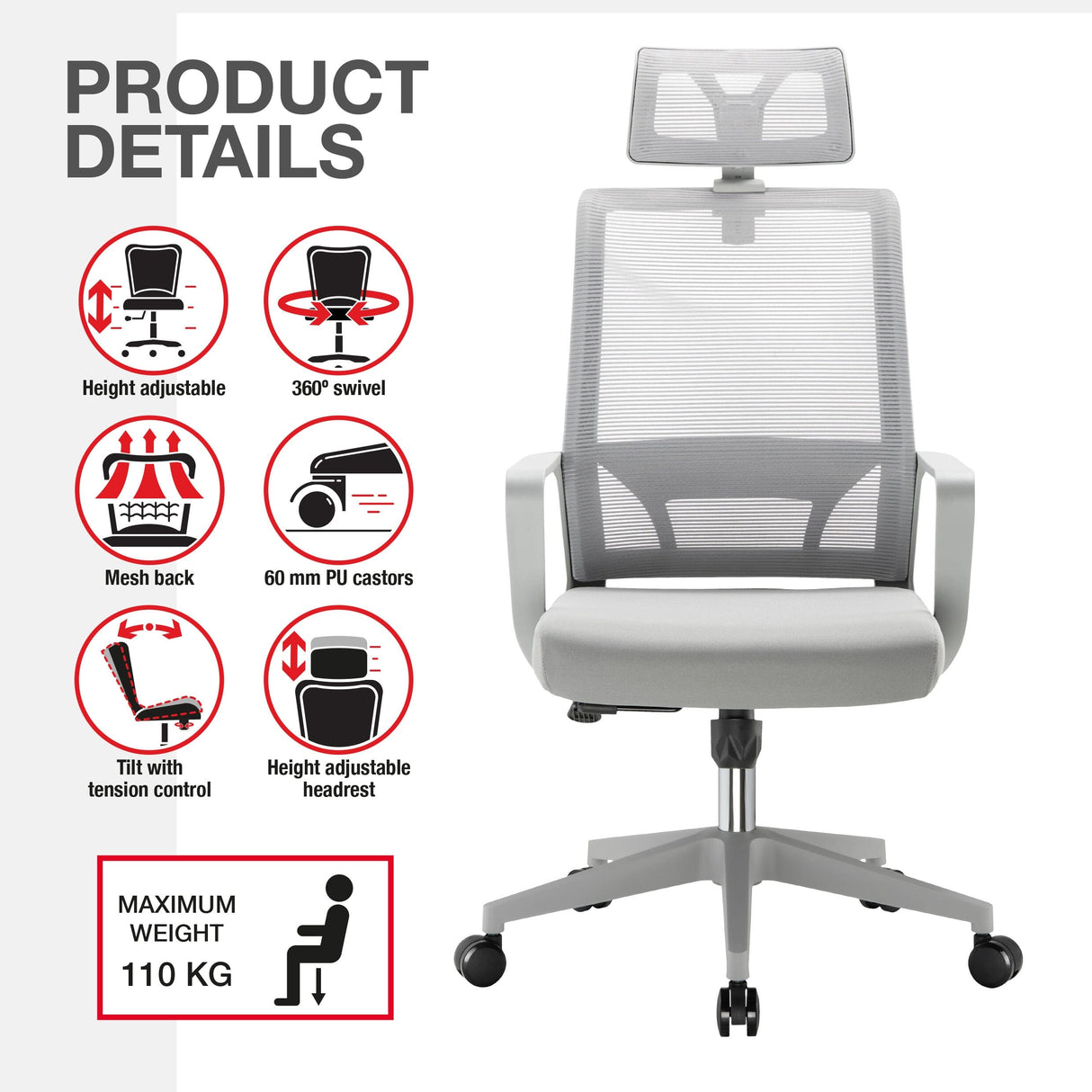 TTAP Cambridge Grey Plus Mesh Office Chair