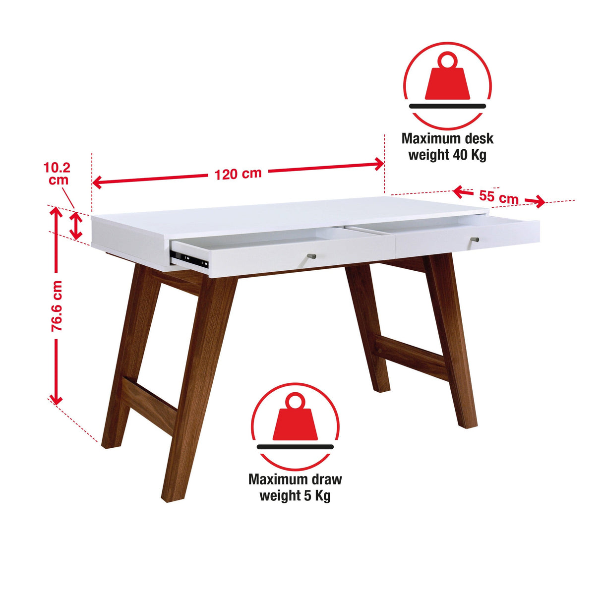 TTAP Florence 120cm Wide Dark Wood and White Desk