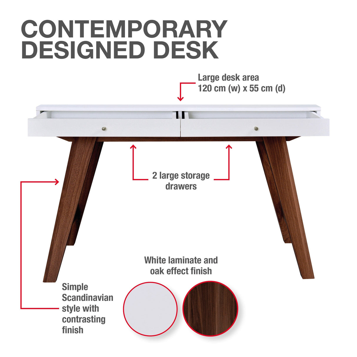 TTAP Florence 120cm Wide Dark Wood and White Desk