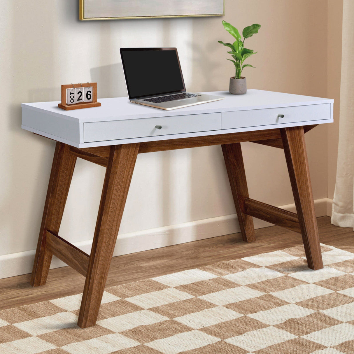 TTAP Florence 120cm Wide Dark Wood and White Desk