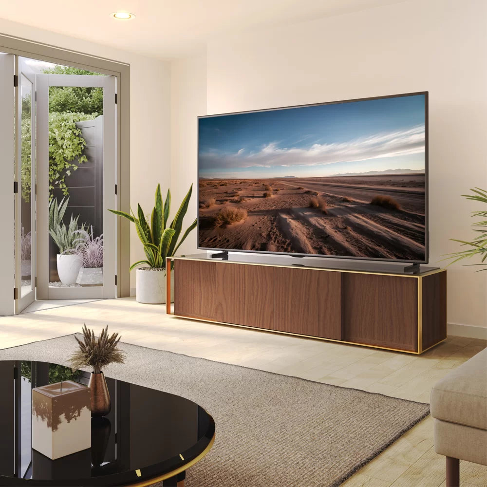 AVF FS200PRMW: Prometheus 2m TV Stand (Walnut & Black Glass)