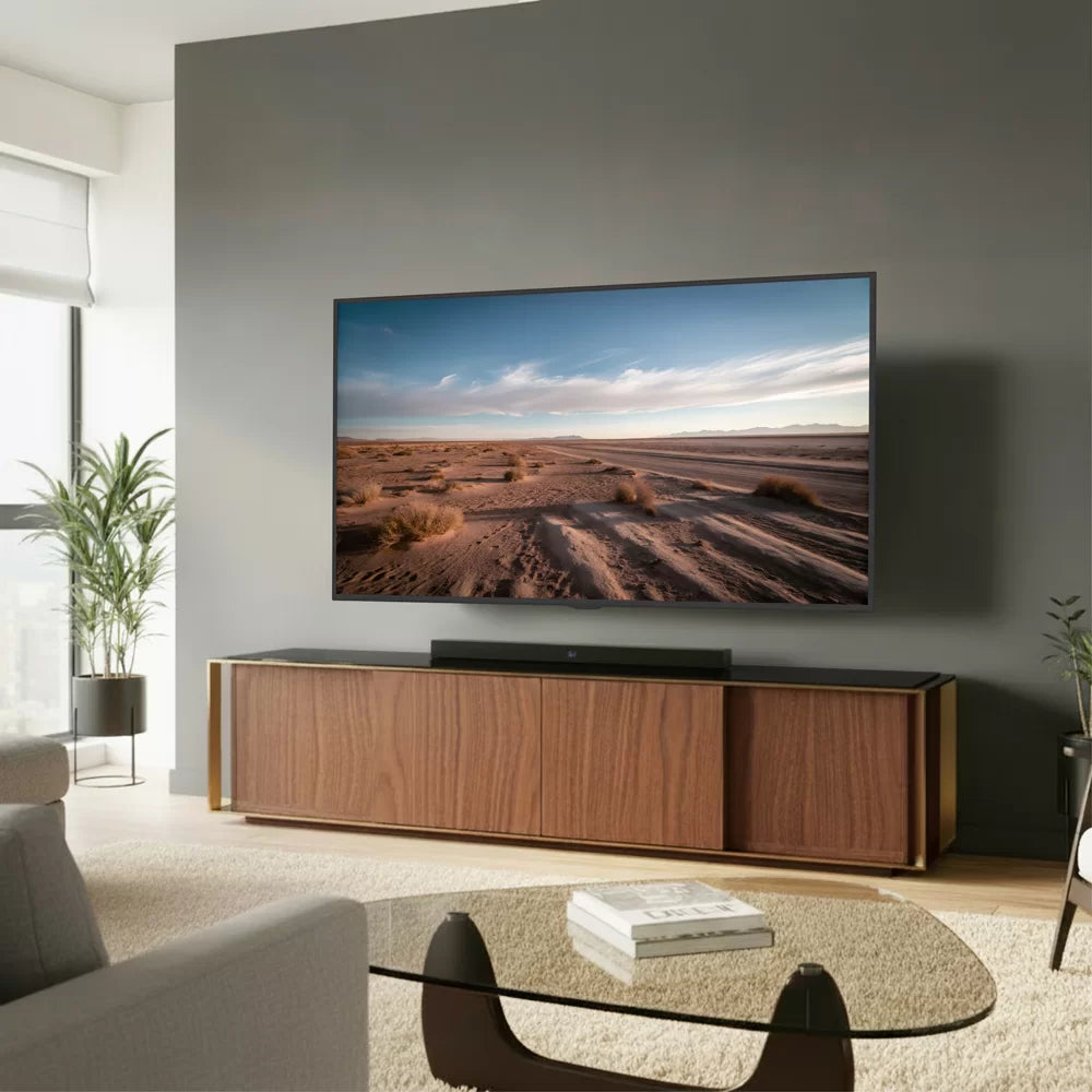 AVF FS200PRMW: Prometheus 2m TV Stand (Walnut & Black Glass)