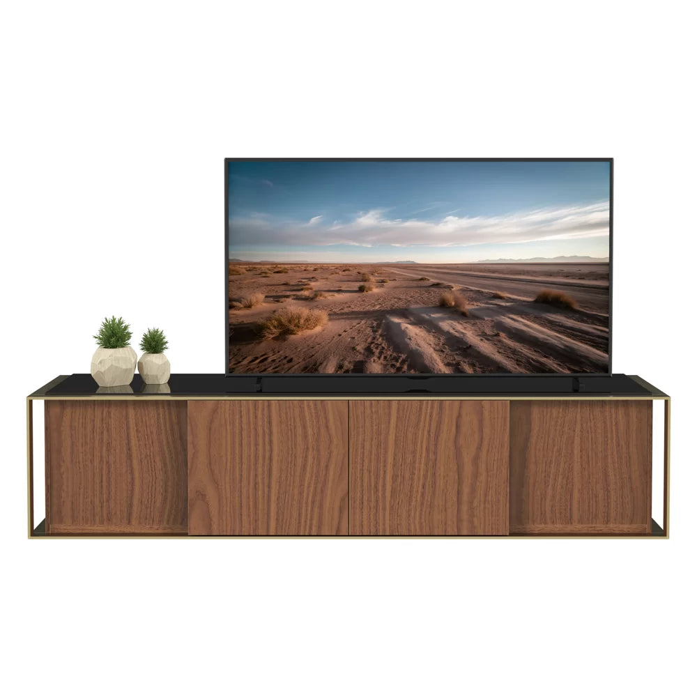 AVF FS200PRMW: Prometheus 2m TV Stand (Walnut & Black Glass)