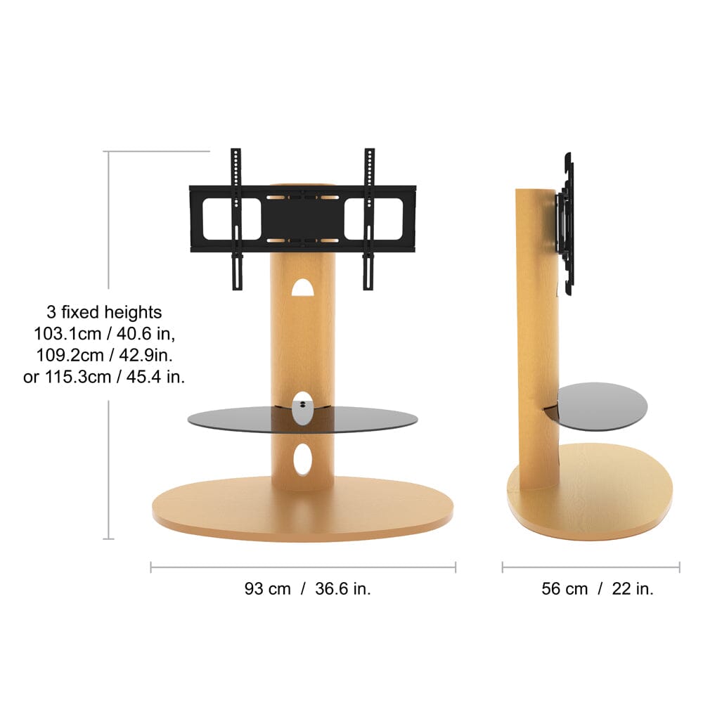 AVF Affinity Chepstow Plus 93cm Oval Pedestal Oak TV Stand with Turn, for TVs 32 - 65"
