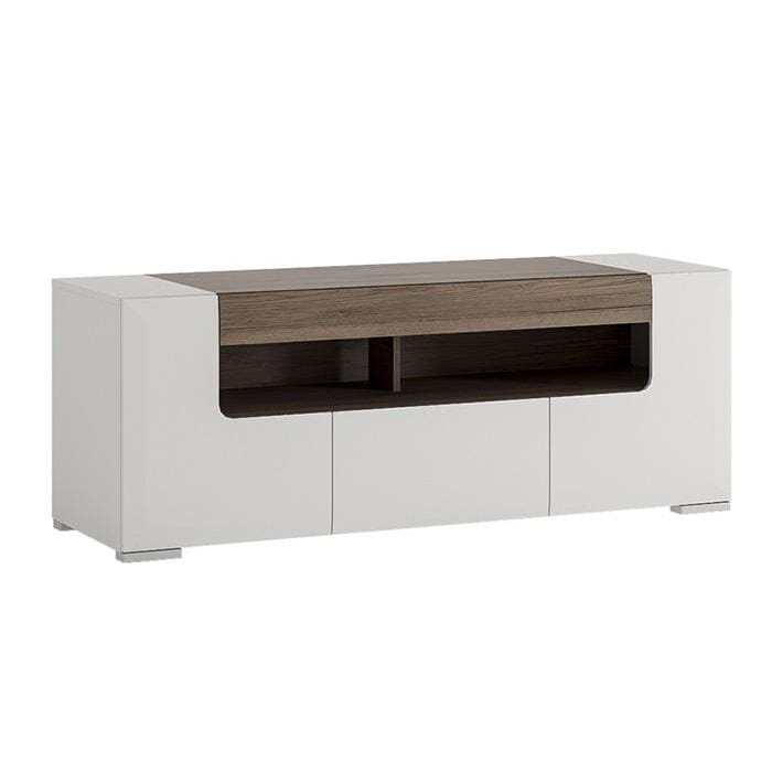 Furniture To Go Toronto 140cm Wide Oak and Gloss White TV Cabinet (4202144)