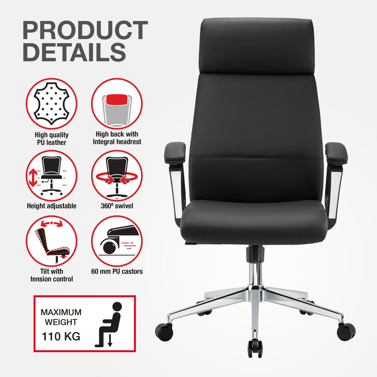 TTAP London Black Leather Faced Office Chair