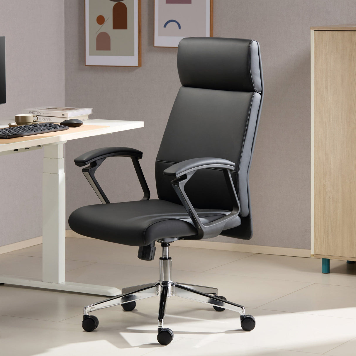 TTAP London Black Leather Faced Office Chair