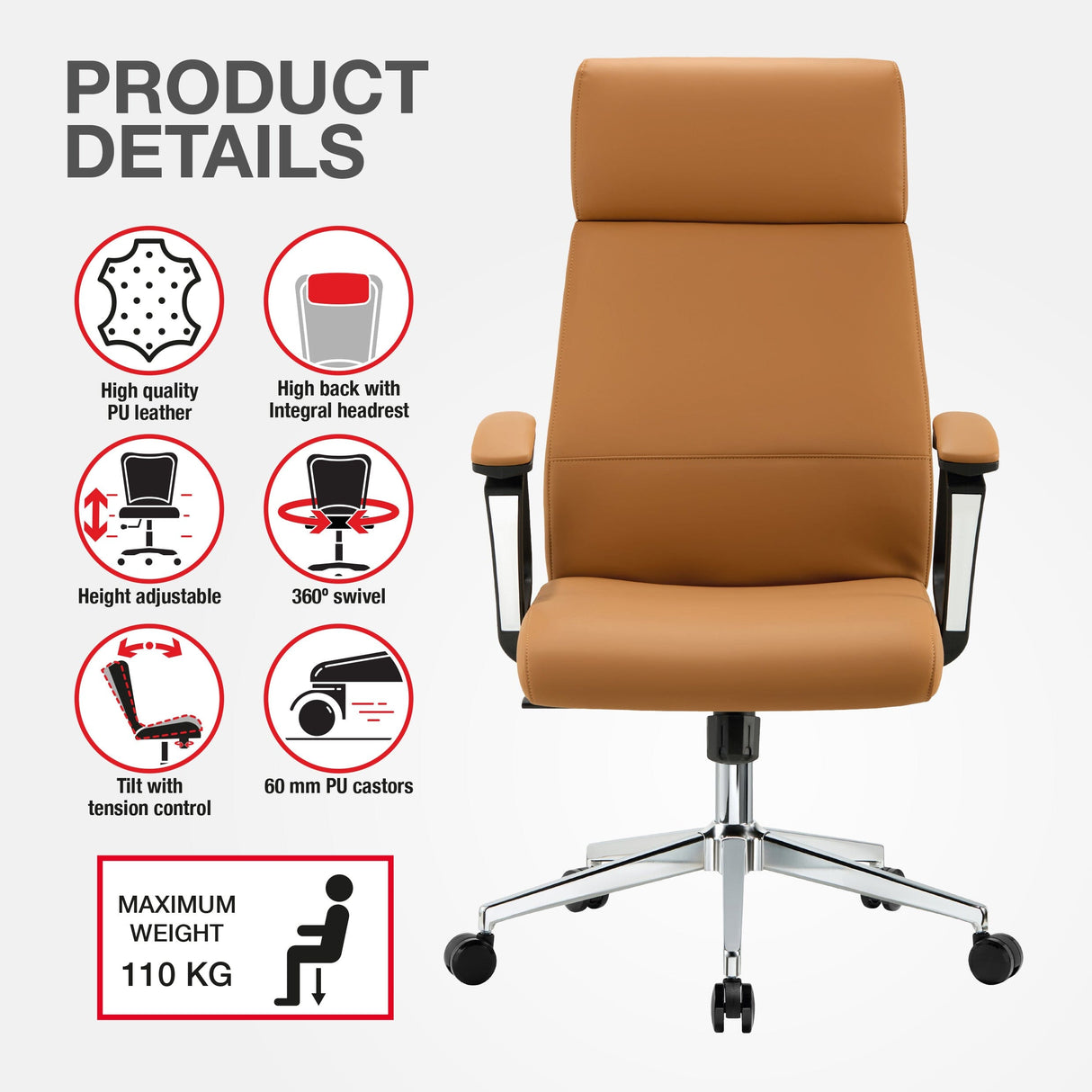 TTAP London Tan Leather Faced Office Chair