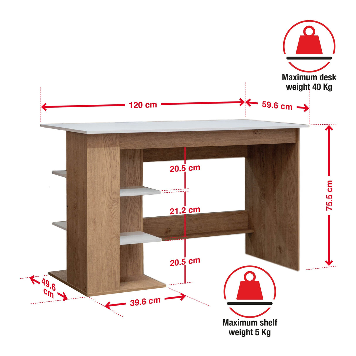 TTAP Milan 120cm Wide Oak and White Desk