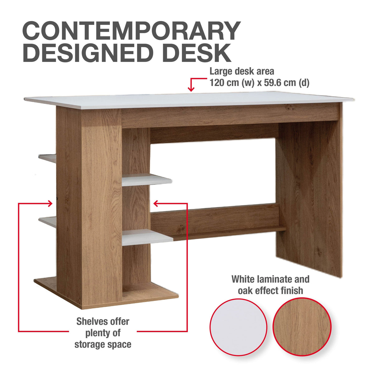 TTAP Milan 120cm Wide Oak and White Desk