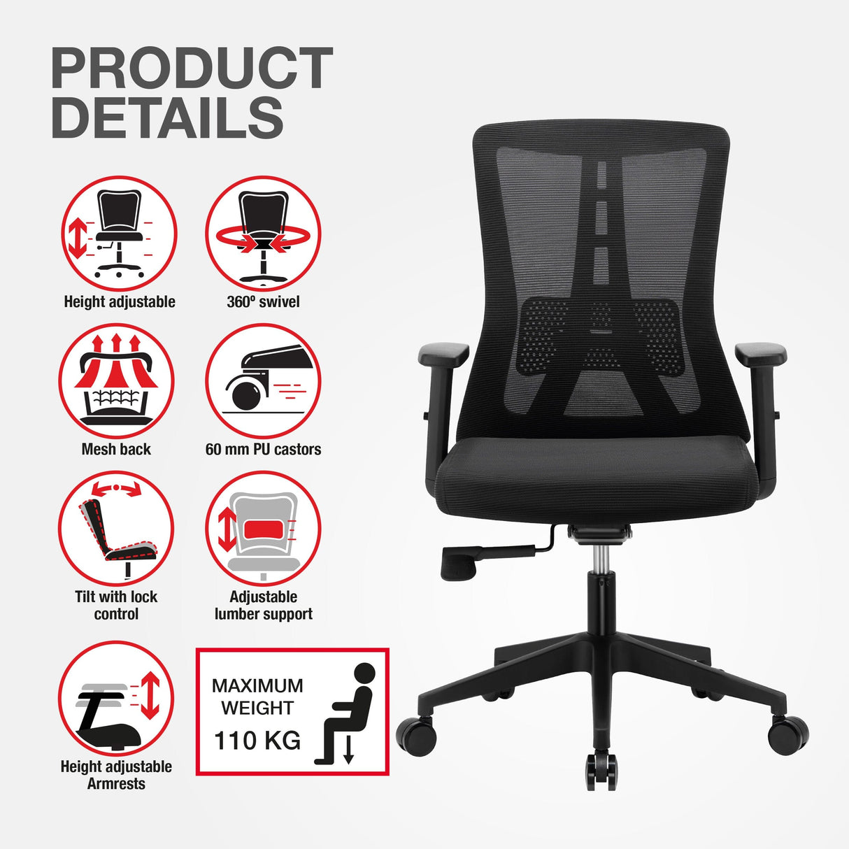 TTAP Oxford Black Mesh Office Chair