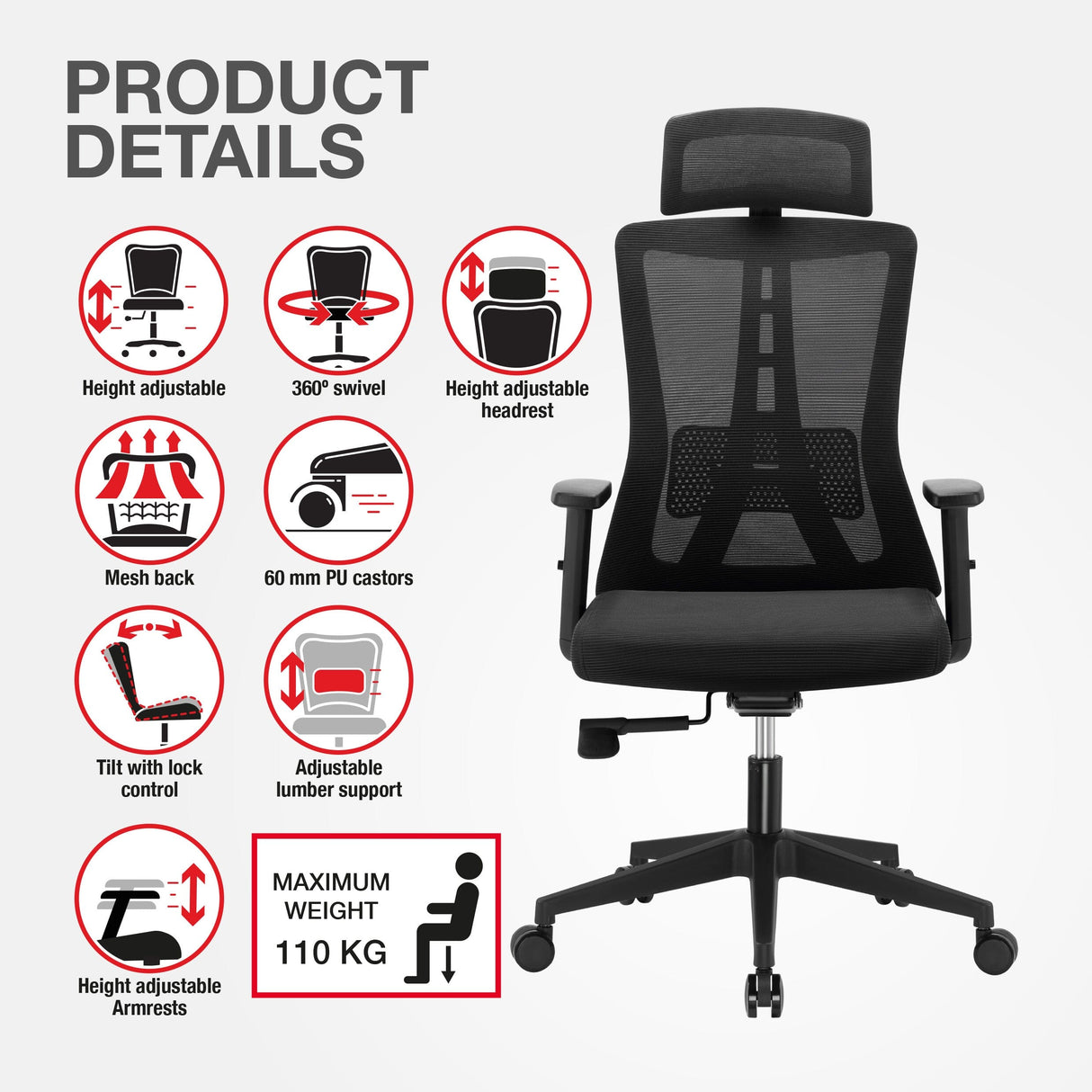 TTAP Oxford Plus Black Mesh Office Chair