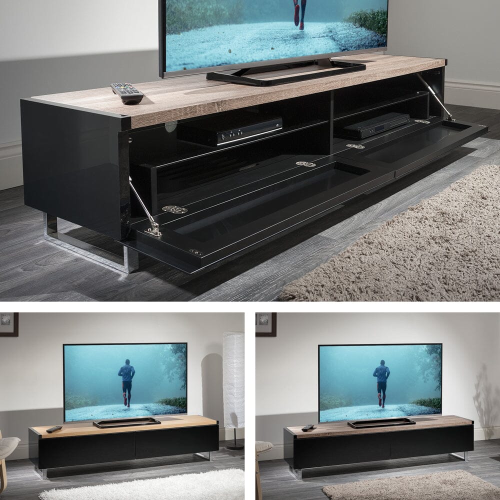 AVF PM160LO Panorama Piano Gloss Black and Light Oak Large TV Cabinet (406429)