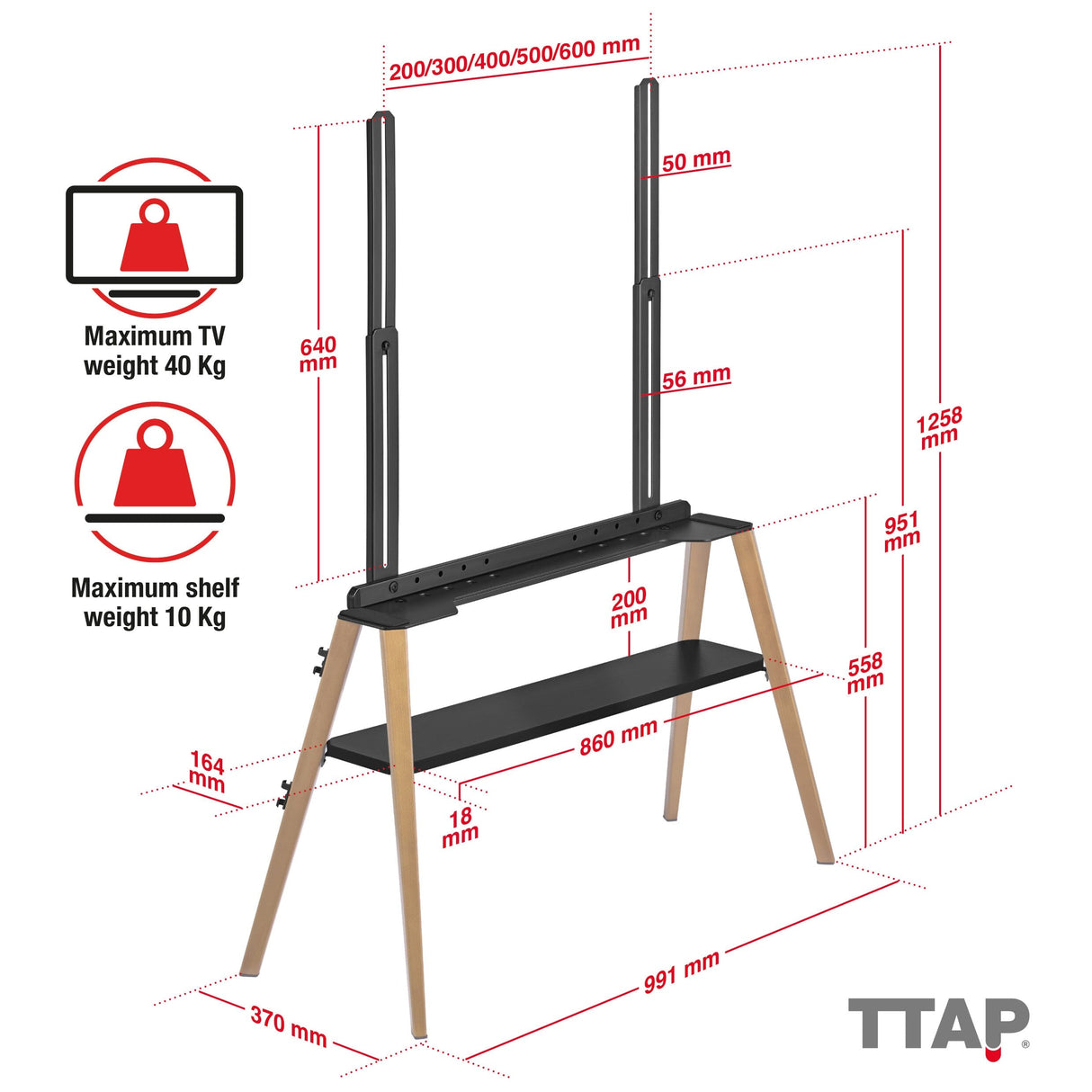 TTAP Roma-LIGHT TV Stand with Bracket for up to 75" TVs