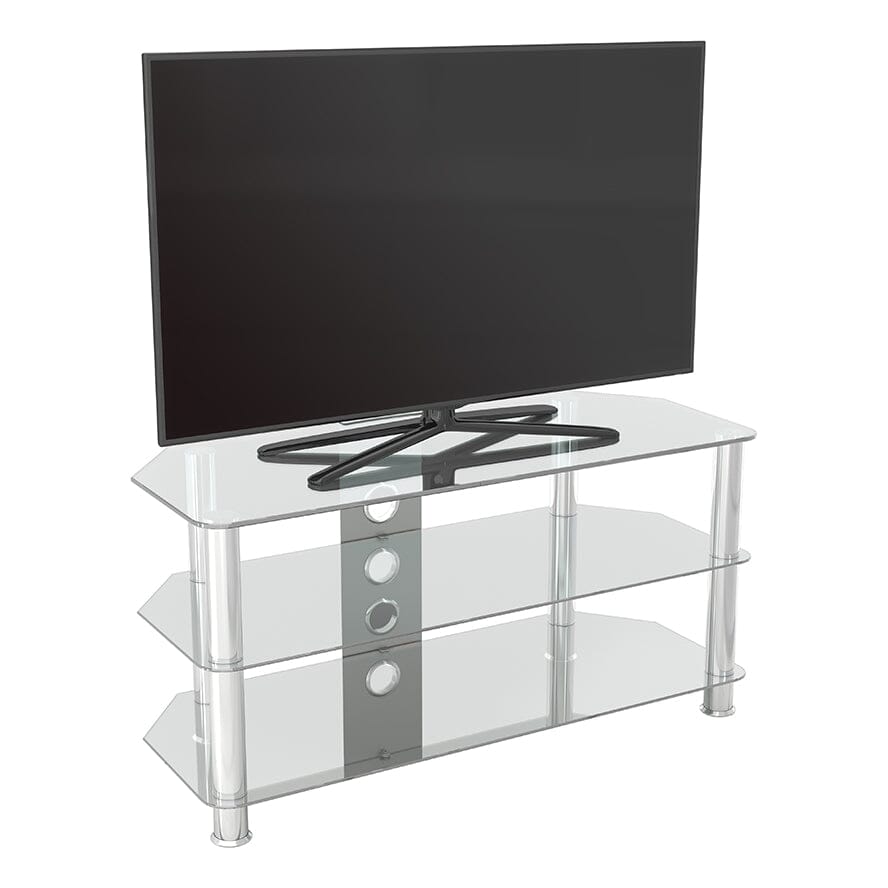 AVF Classic 1m Glass Corner TV Stand with Cable Management - Clear & Chrome