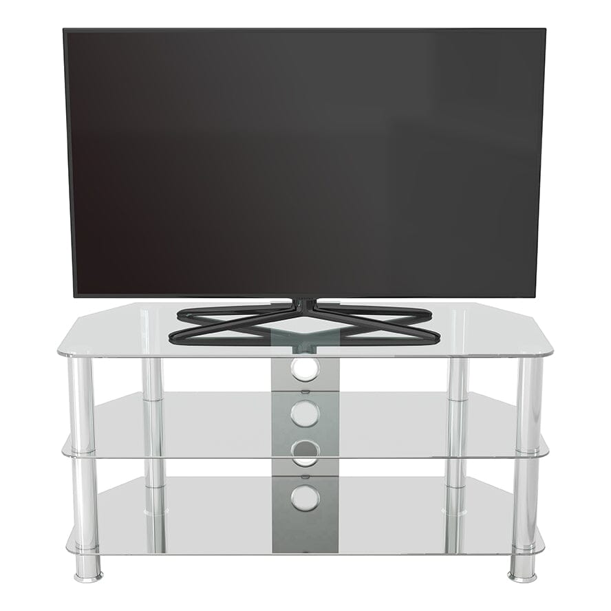 AVF Classic 1m Glass Corner TV Stand with Cable Management - Clear & Chrome