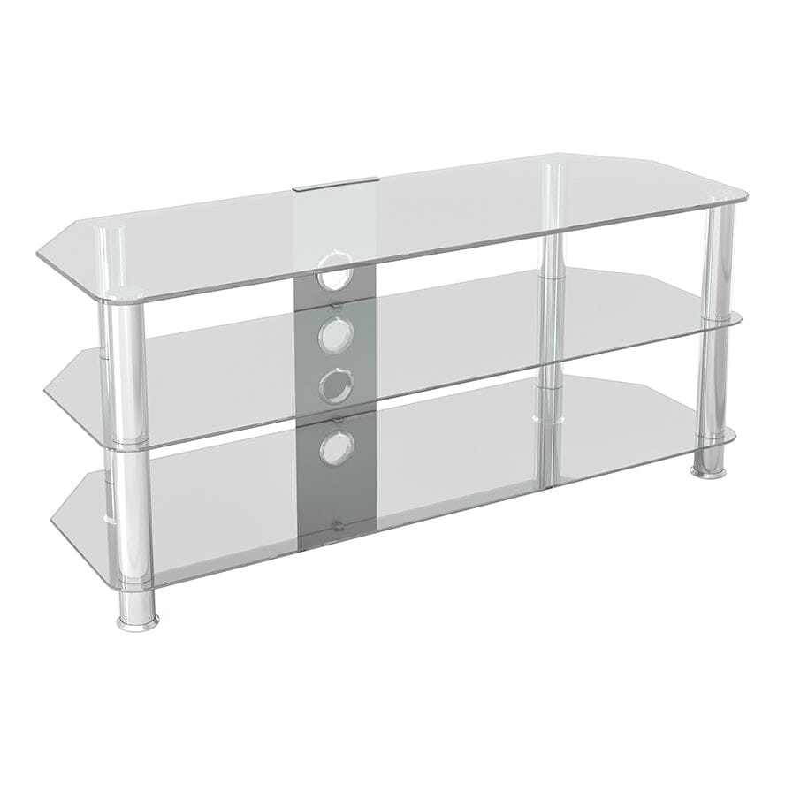 AVF SDC1140CMCC: Classic 1.14m Glass Corner TV Stand with Cable Management (Clear & Chrome)