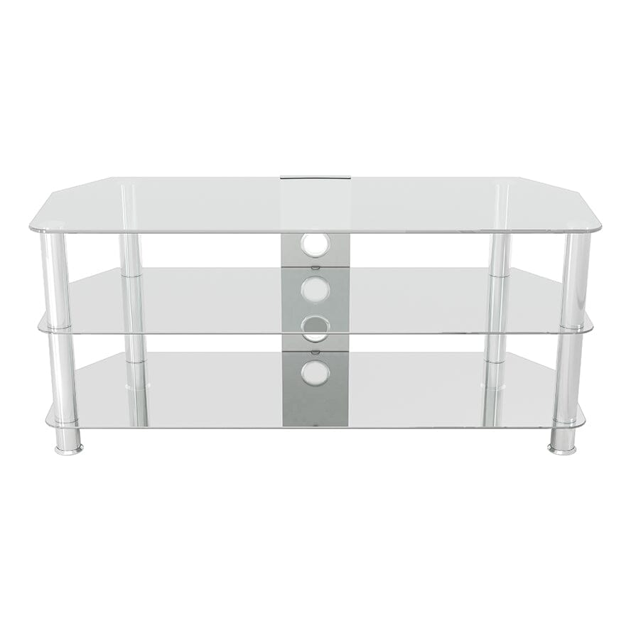 AVF SDC1140CMCC: Classic 1.14m Glass Corner TV Stand with Cable Management (Clear & Chrome)