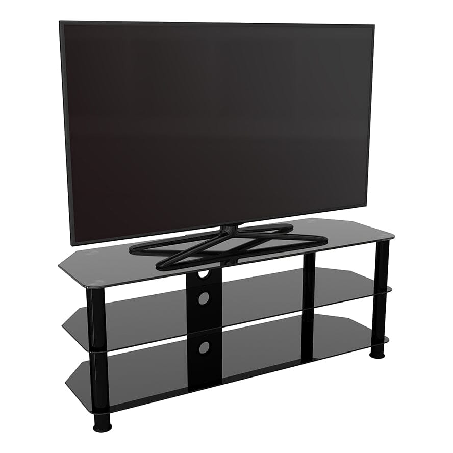 AVF SDC1250CMBB: Classic 1.25m Glass Corner TV Stand with Cable Management (Black)