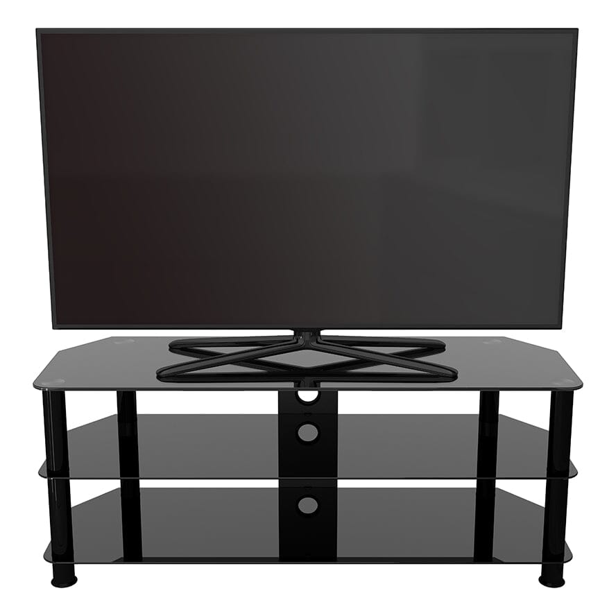 AVF SDC1250CMBB: Classic 1.25m Glass Corner TV Stand with Cable Management (Black)