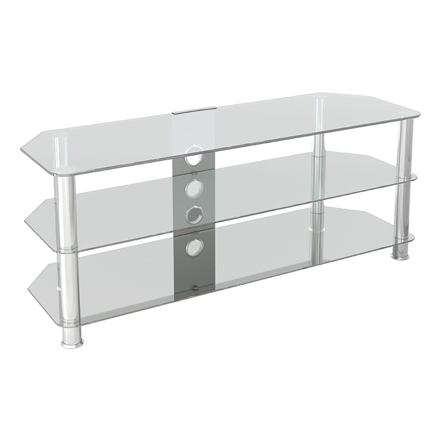 AVF SDC1250CMCC: Classic 1.25m Glass Corner TV Stand with Cable Management (Clear & Chrome)