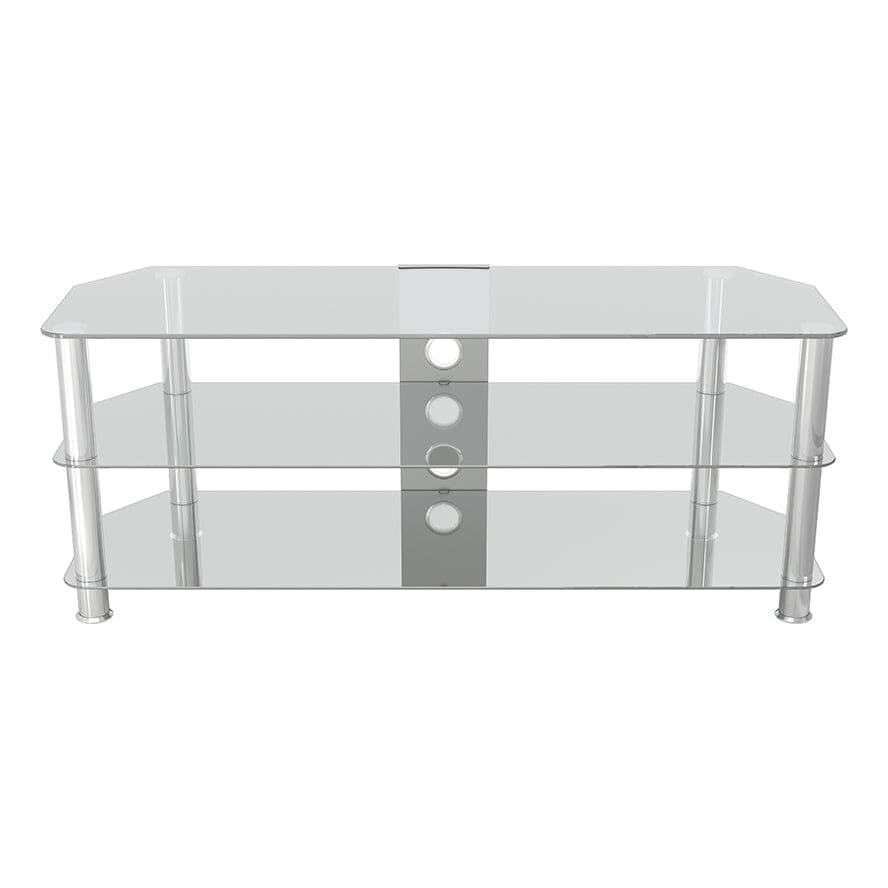 AVF SDC1250CMCC: Classic 1.25m Glass Corner TV Stand with Cable Management (Clear & Chrome)