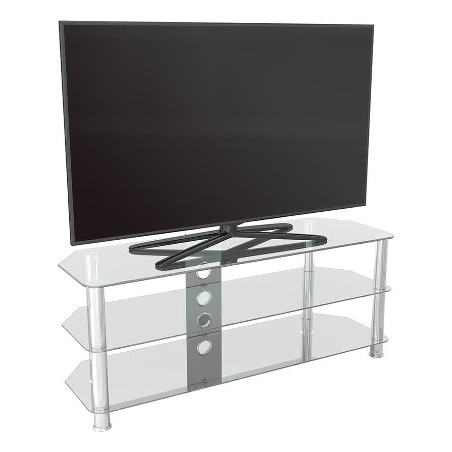 AVF SDC1250CMCC: Classic 1.25m Glass Corner TV Stand with Cable Management (Clear & Chrome)