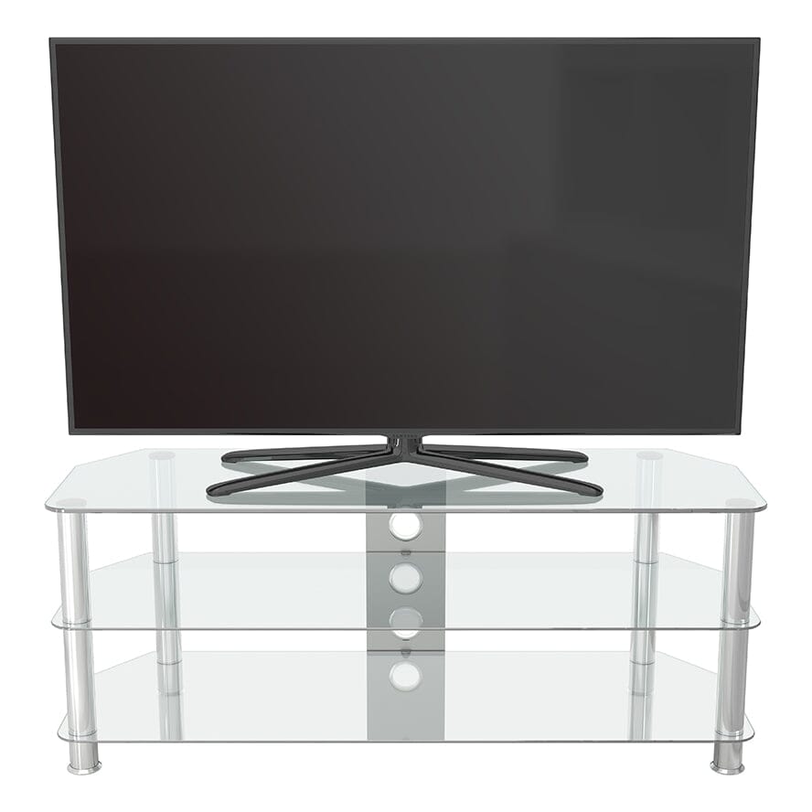 AVF SDC1250CMCC: Classic 1.25m Glass Corner TV Stand with Cable Management (Clear & Chrome)