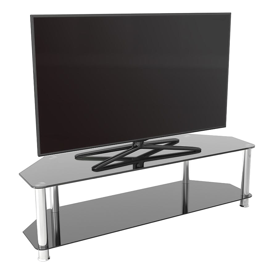 AVF Classic 1.4m Glass Corner TV Stand - Black & Chrome