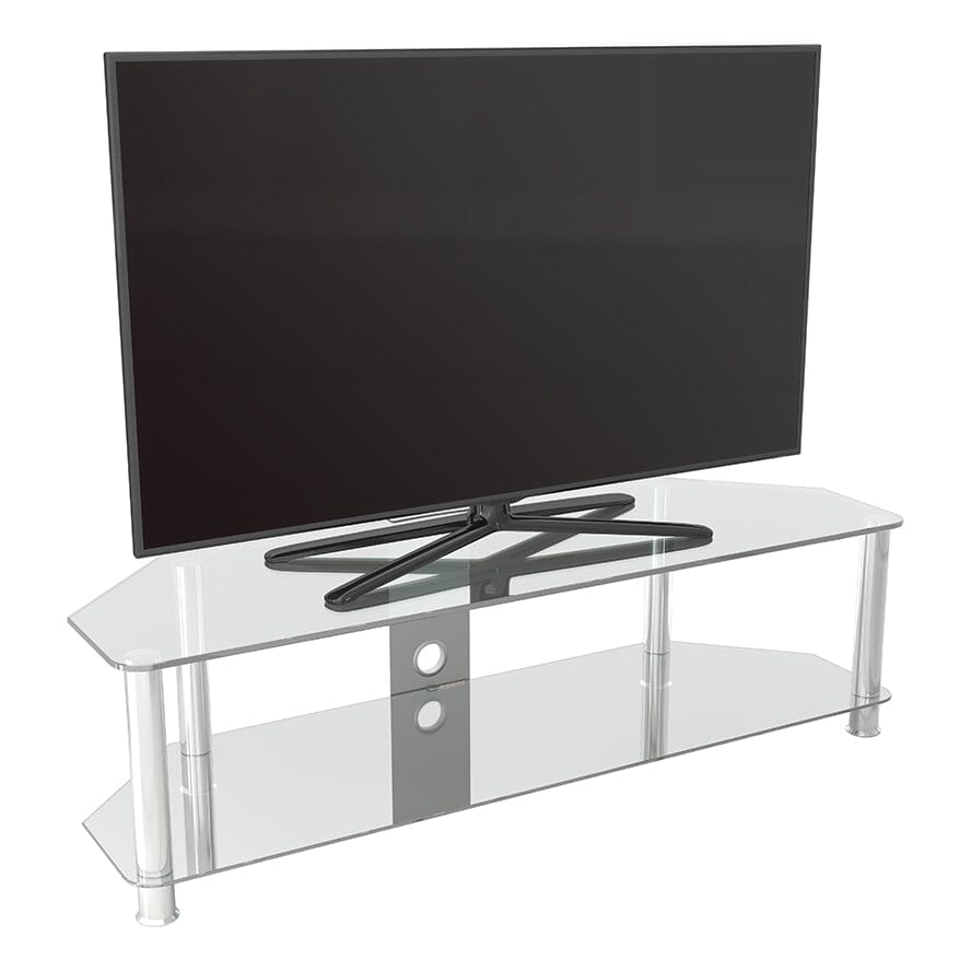 AVF SDC1400CMCC: Classic 1.4m Glass Corner TV Stand with Cable Management (Clear & Chrome)