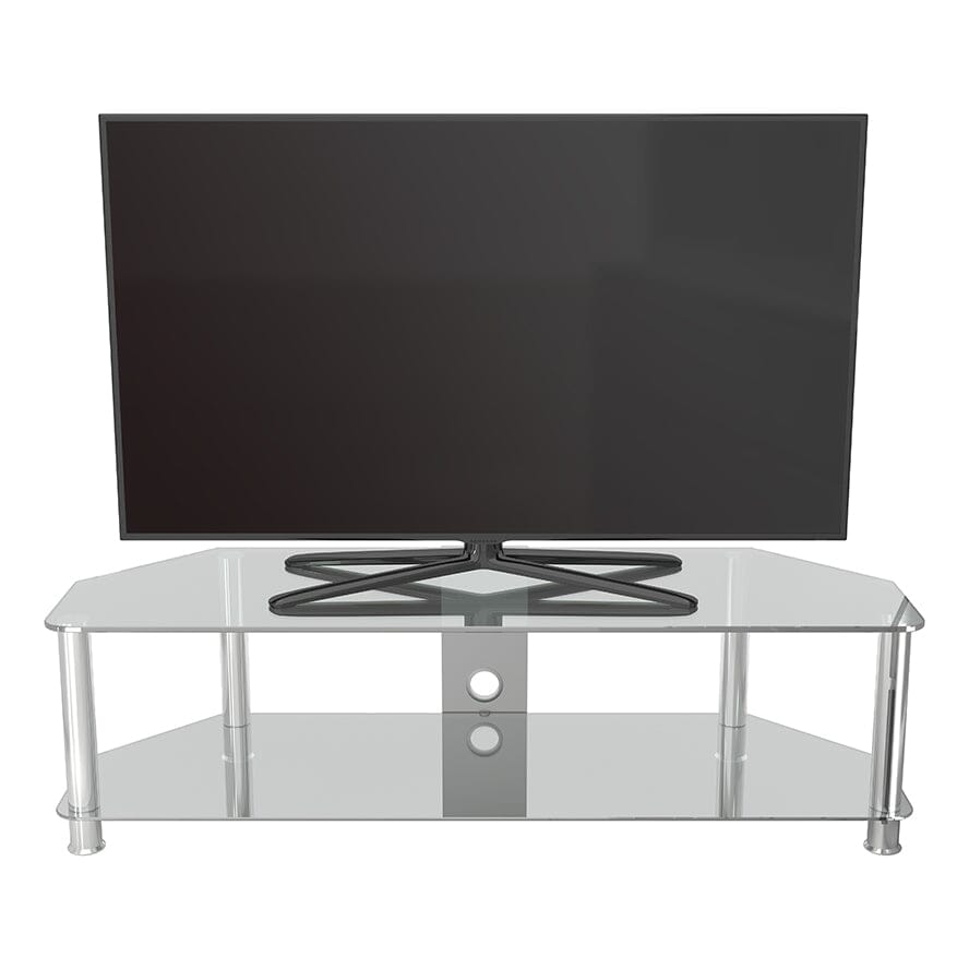 AVF SDC1400CMCC: Classic 1.4m Glass Corner TV Stand with Cable Management (Clear & Chrome)