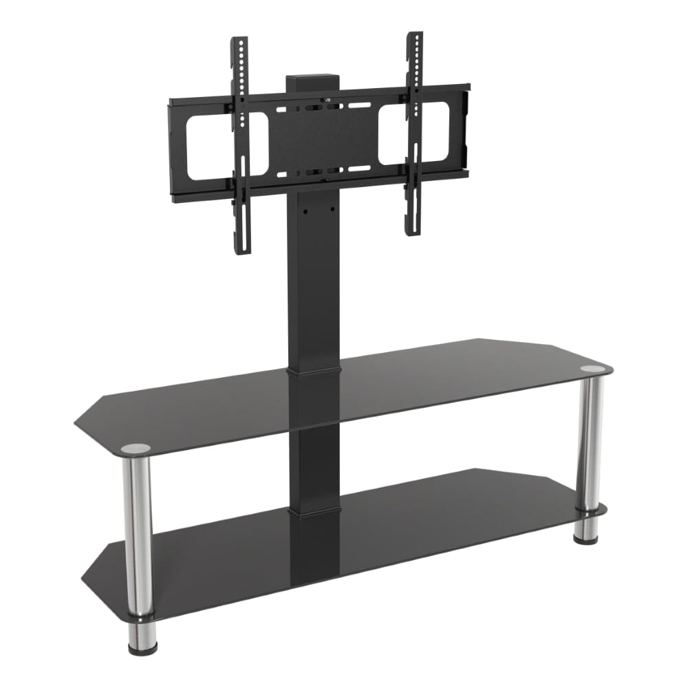 AVF SDCL1140: Classic 1.14m Glass Corner TV Stand with Mount (Black & Chrome)