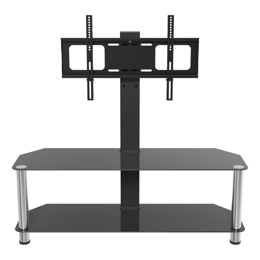 AVF SDCL1140: Classic 1.14m Glass Corner TV Stand with Mount (Black & Chrome)