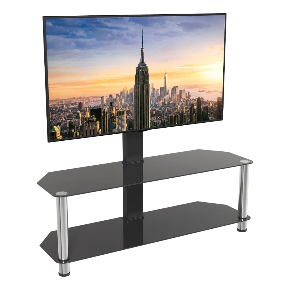 AVF SDCL1140: Classic 1.14m Glass Corner TV Stand with Mount (Black & Chrome)