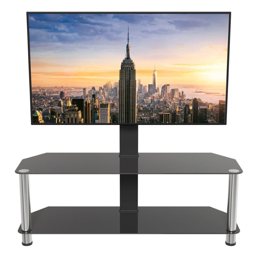 AVF SDCL1140: Classic 1.14m Glass Corner TV Stand with Mount (Black & Chrome)