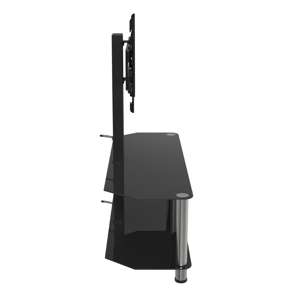 AVF SDCL1140: Classic 1.14m Glass Corner TV Stand with Mount (Black & Chrome)