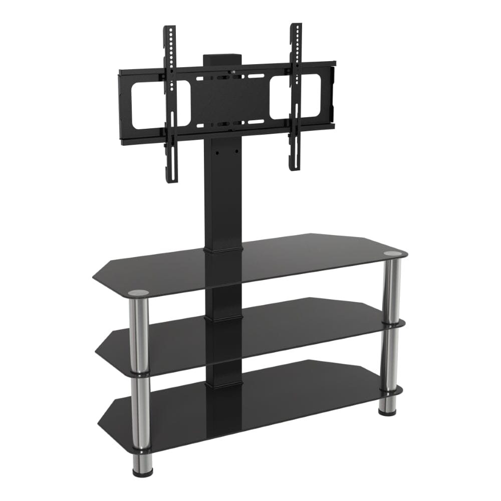 AVF SDCL900: Classic 90cm Glass Corner TV Stand with Mount (Black & Chrome)