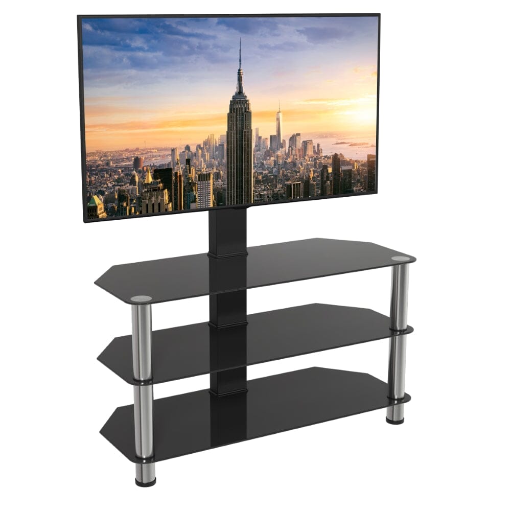 AVF SDCL900: Classic 90cm Glass Corner TV Stand with Mount (Black & Chrome)