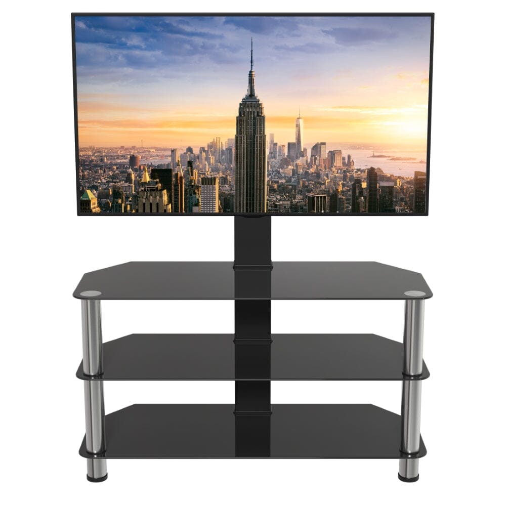 AVF SDCL900: Classic 90cm Glass Corner TV Stand with Mount (Black & Chrome)